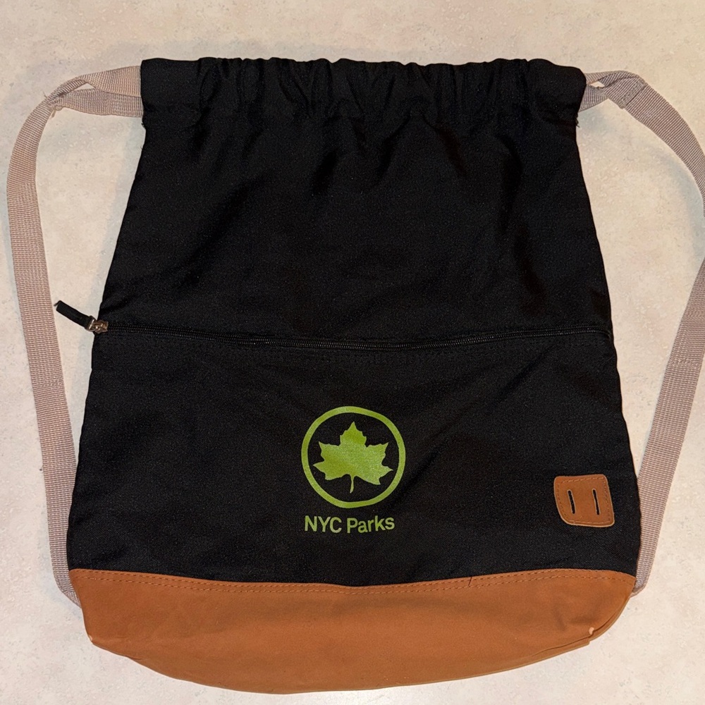 NYC Parks Black and Brown Drawstring Bag